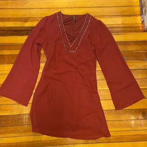 Red dress made in India- flowy arms